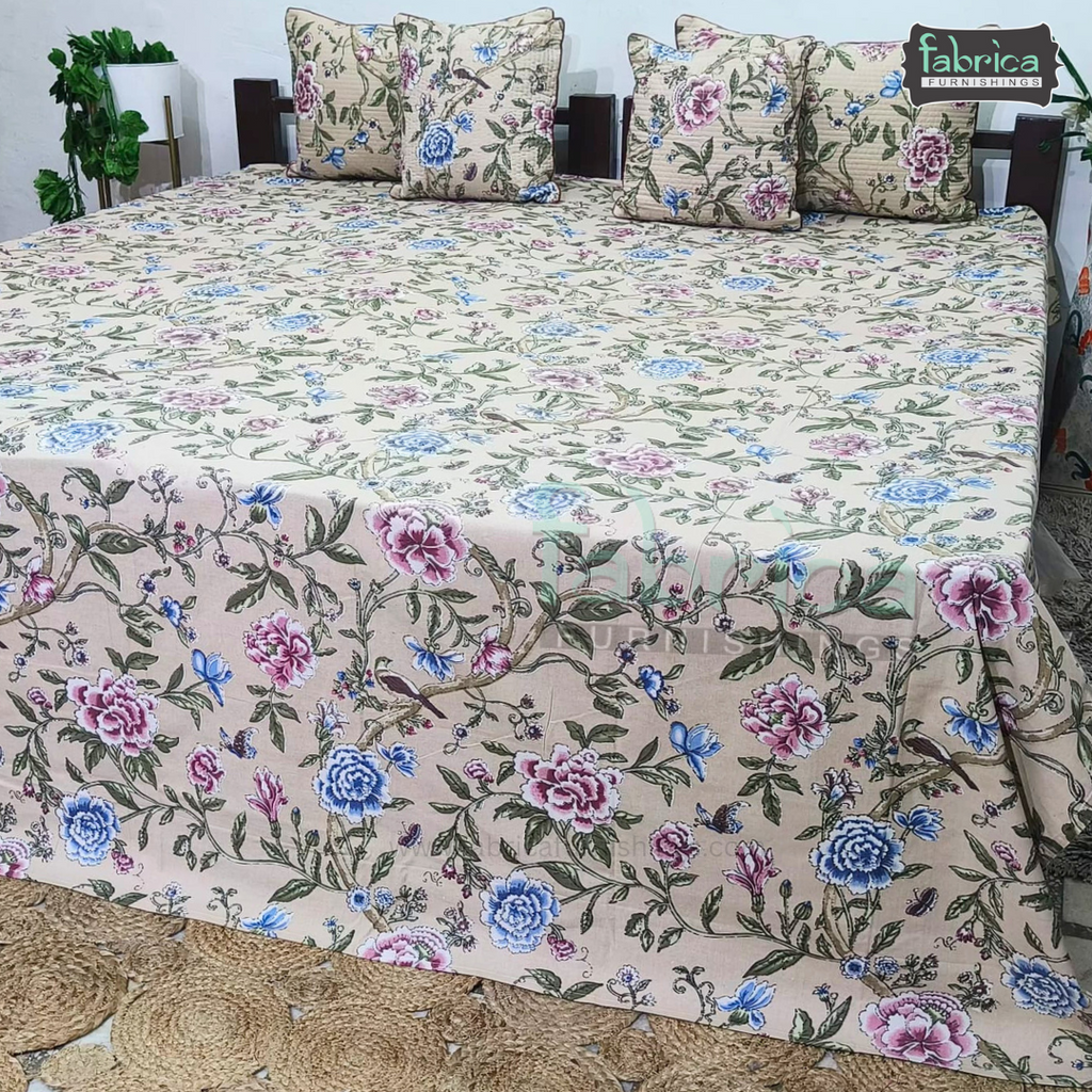 Anokhi Printed Quilted 5 Pcs King Size Bedsheet Set