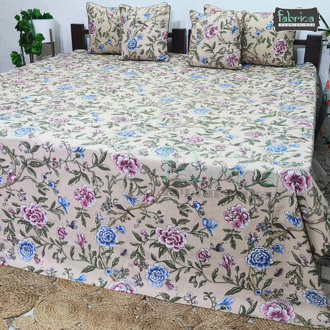 Anokhi Printed Quilted 5 Pcs King Size Bedsheet Set