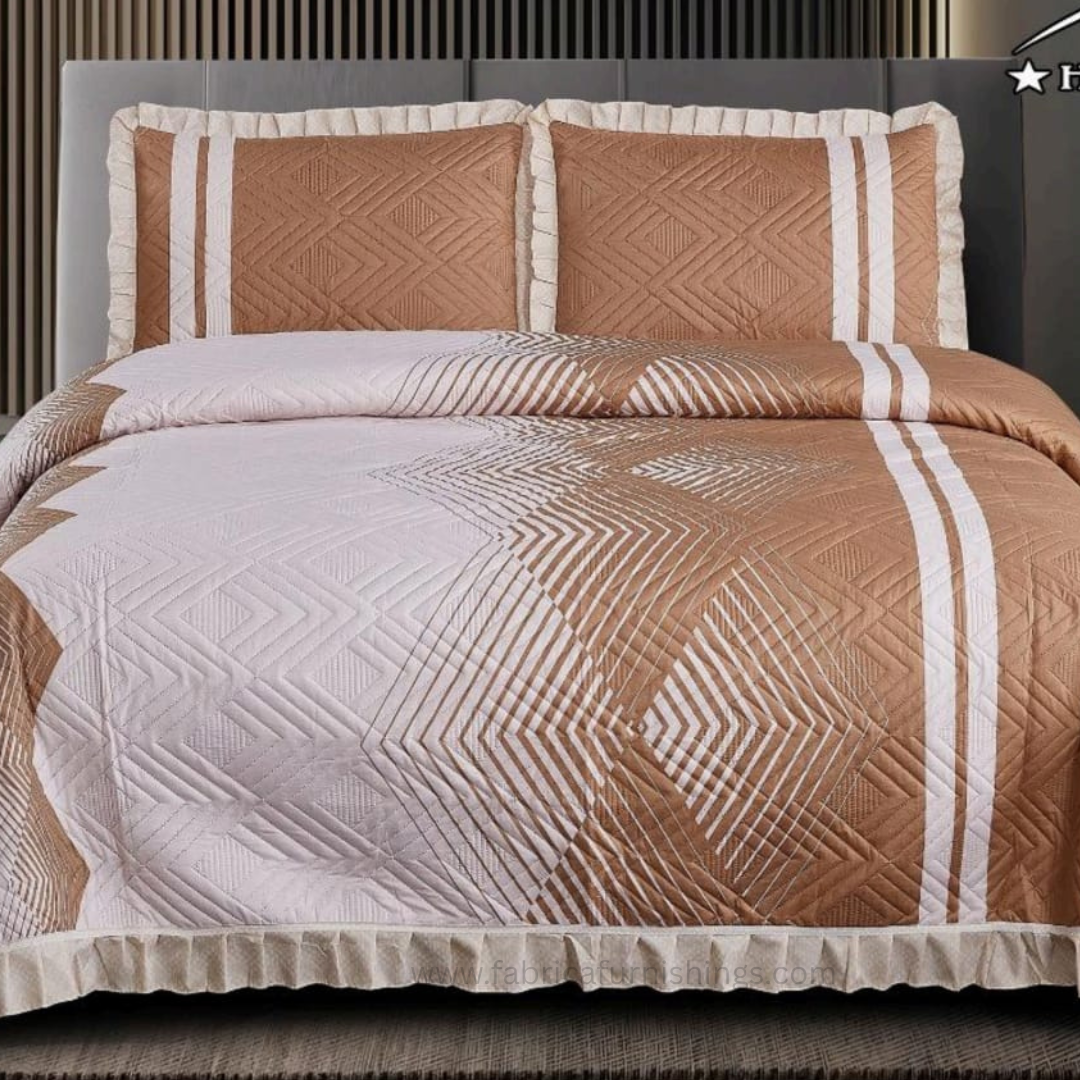 Florence Printed  King Size Pure Cotton Quilted Frill Work Bedcover