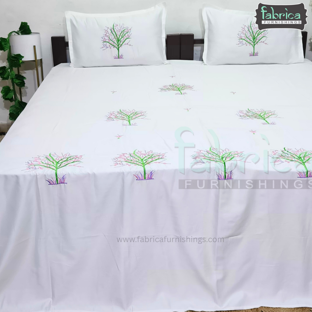 Dreamy Decor Pure Cotton King Size Embroidered Bedsheet