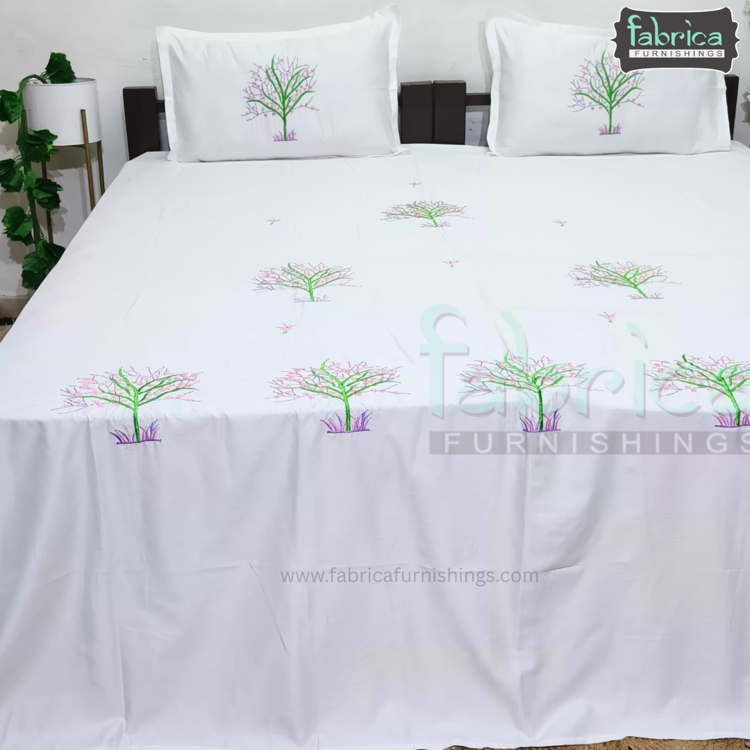Dreamy Decor Pure Cotton King Size Embroidered Bedsheet