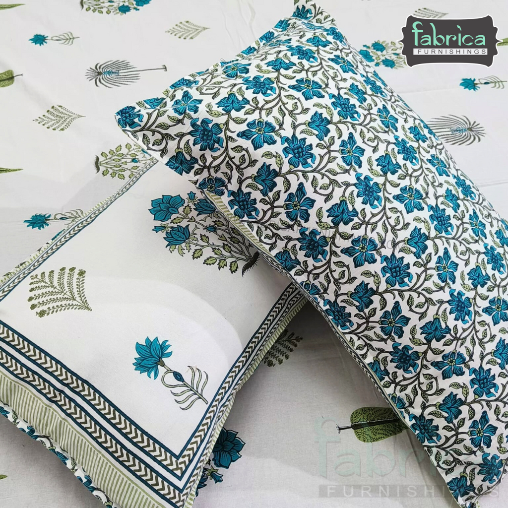 Anarkali Handblock Printed Pure Cotton King Size Bedsheet Set