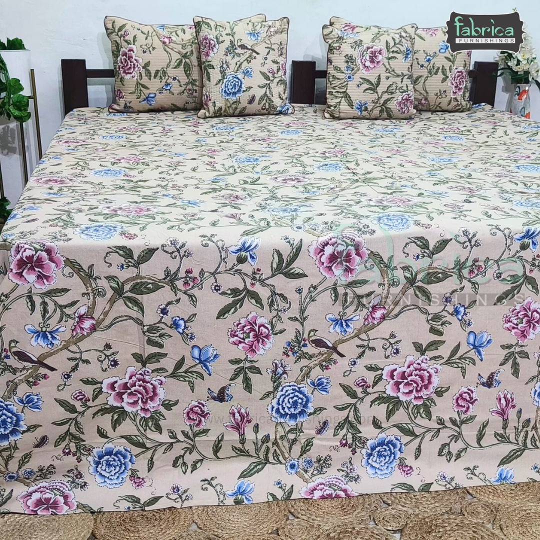 Anokhi Printed Quilted 5 Pcs King Size Bedsheet Set
