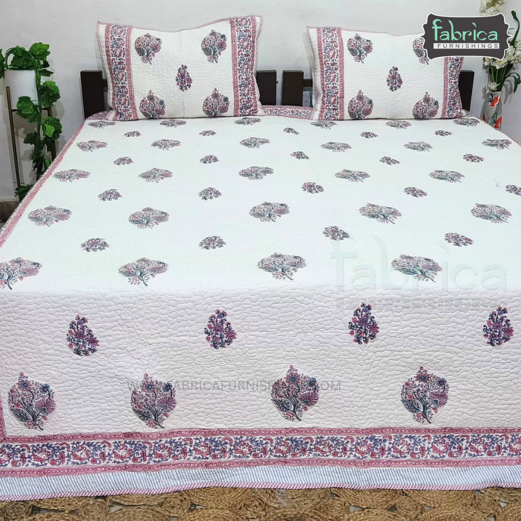 Sanganeri dreams Mul Cotton Handblock Printed king Size Quilted Bedcovers