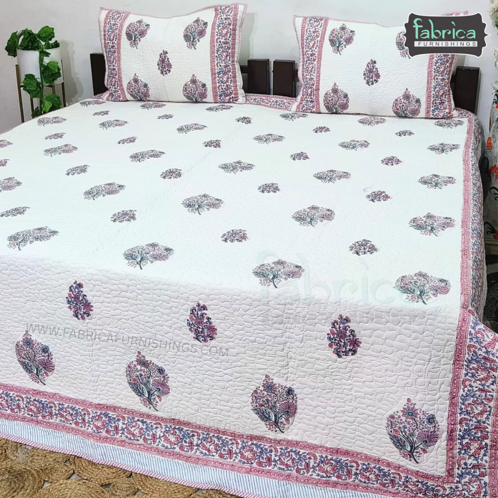 Sanganeri dreams Mul Cotton Handblock Printed king Size Quilted Bedcovers