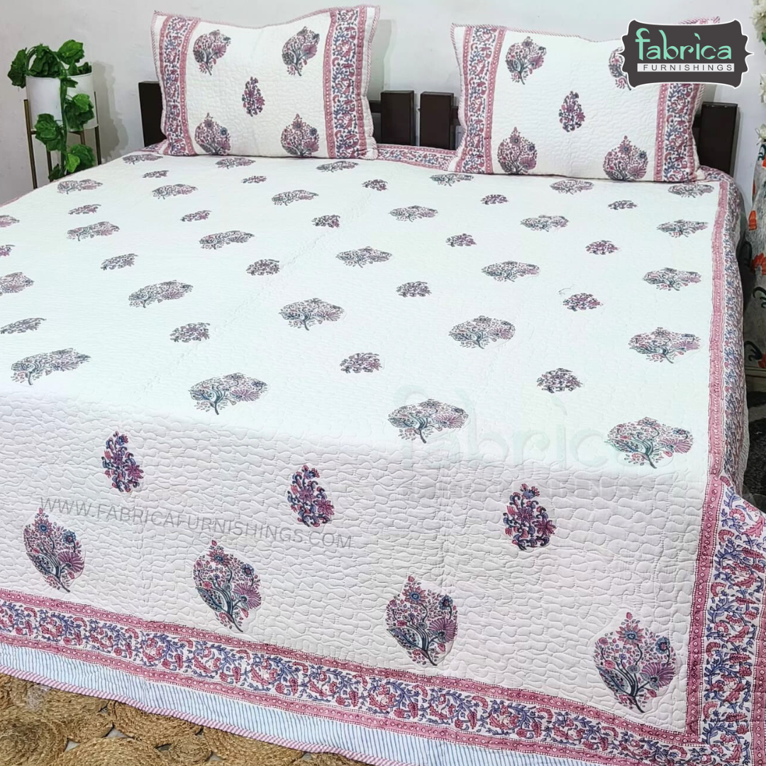 Sanganeri dreams Mul Cotton Handblock Printed king Size Quilted Bedcovers