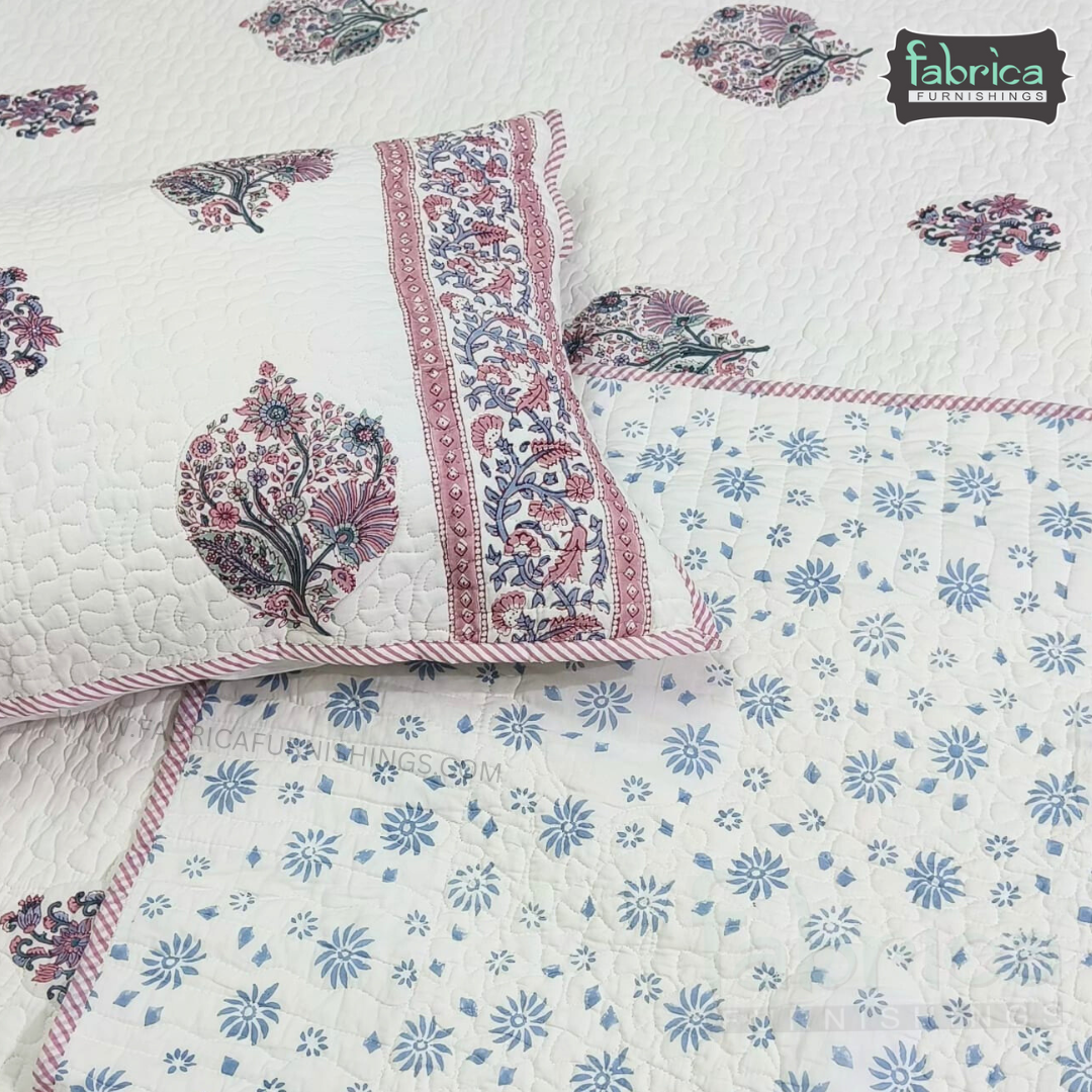 Sanganeri dreams Mul Cotton Handblock Printed king Size Quilted Bedcovers