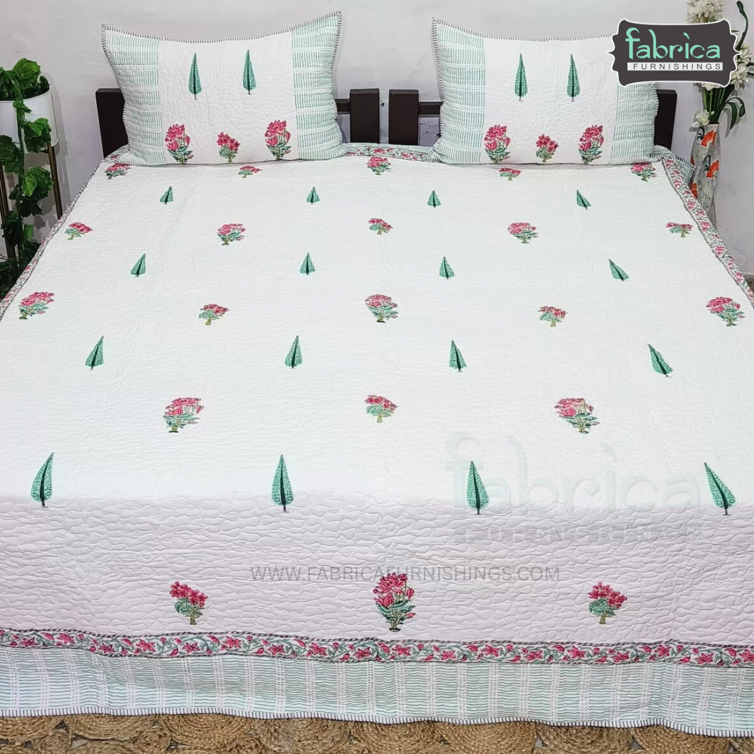 Sanganeri dreams Mul Cotton Handblock Printed king Size Quilted Bedcovers