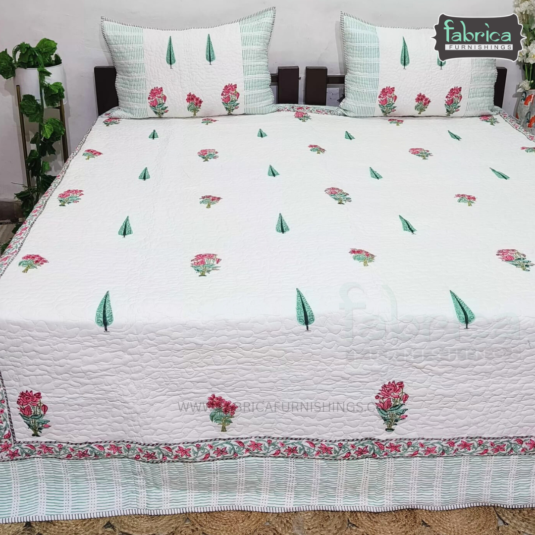 Sanganeri dreams Mul Cotton Handblock Printed king Size Quilted Bedcovers