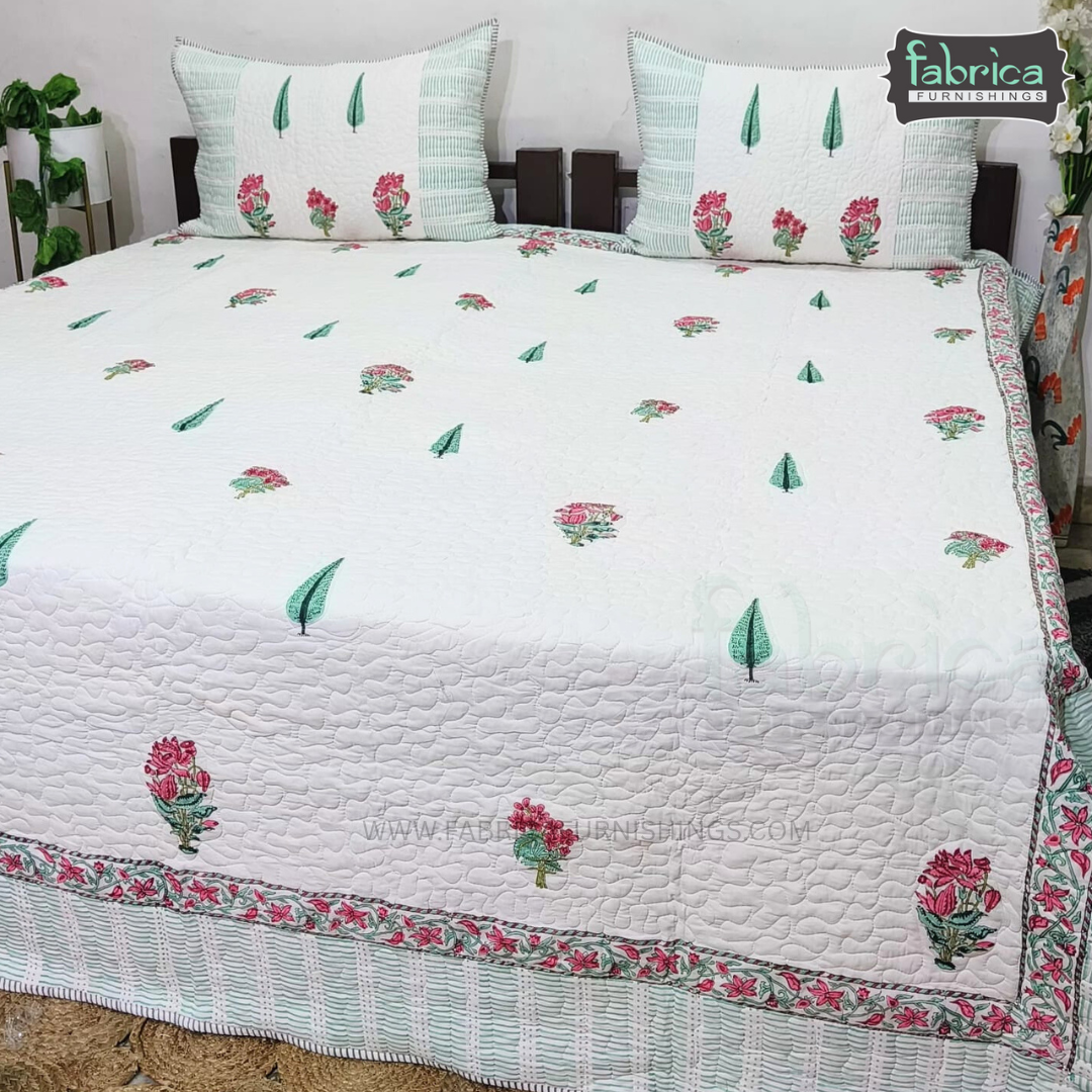 Sanganeri dreams Mul Cotton Handblock Printed king Size Quilted Bedcovers