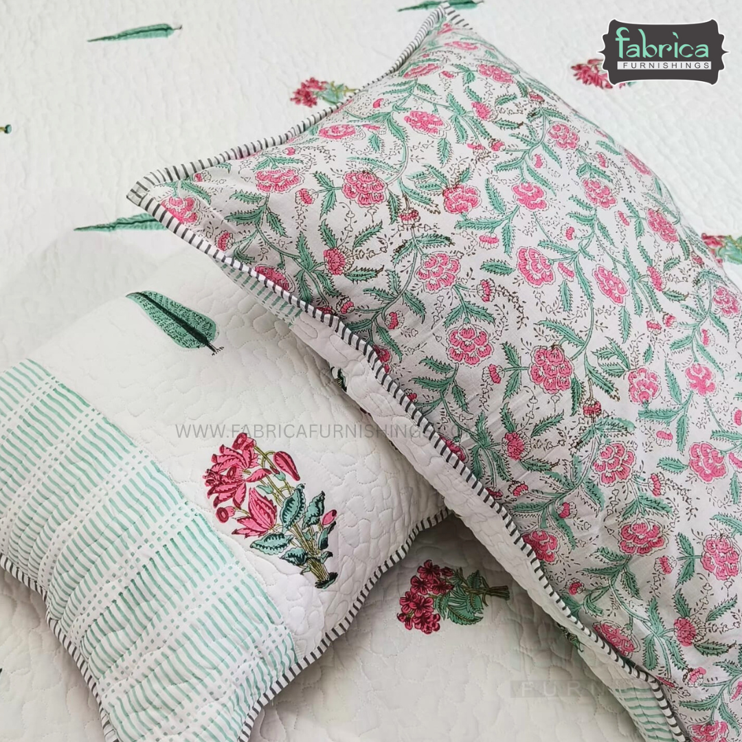 Sanganeri dreams Mul Cotton Handblock Printed king Size Quilted Bedcovers