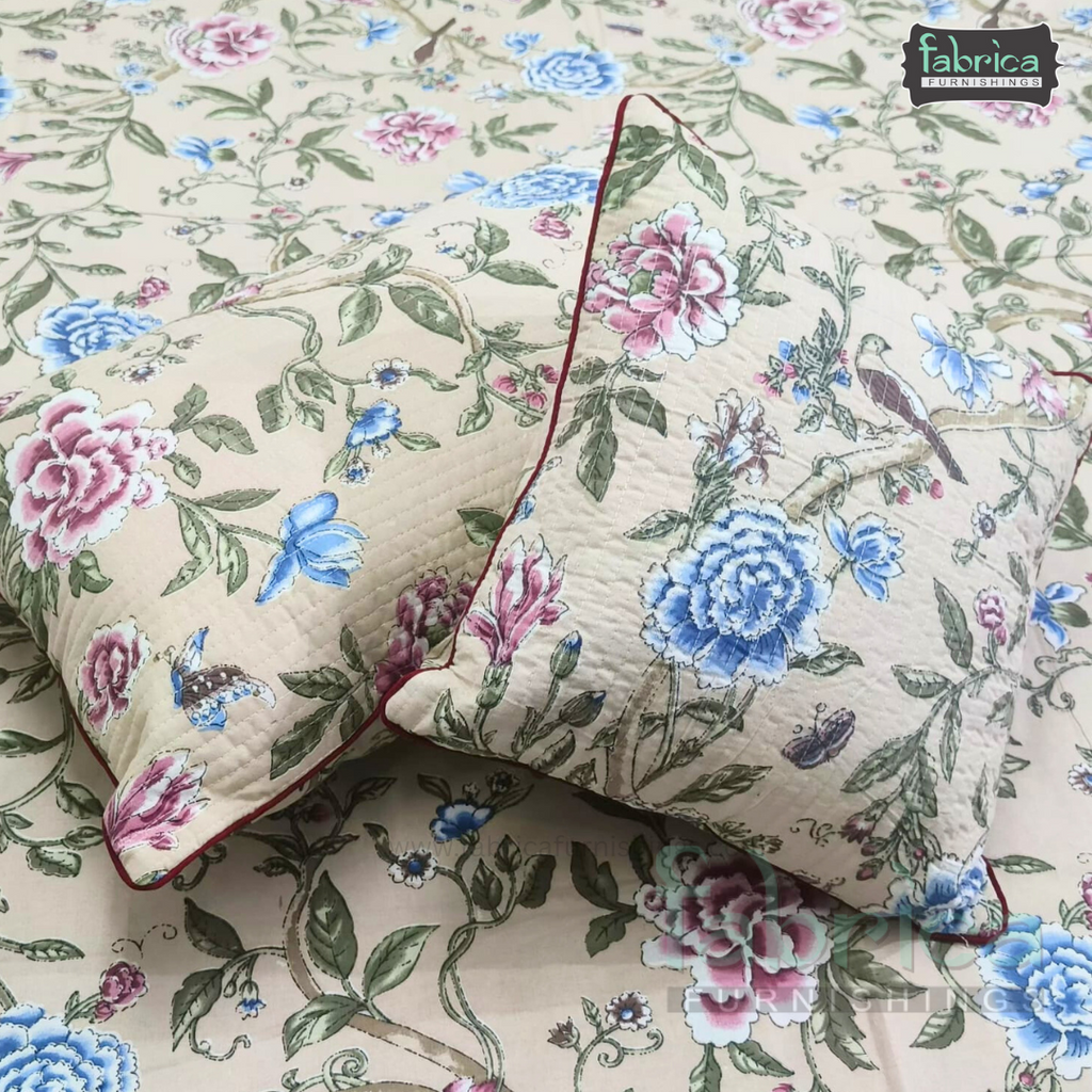 Anokhi Printed Quilted 5 Pcs King Size Bedsheet Set