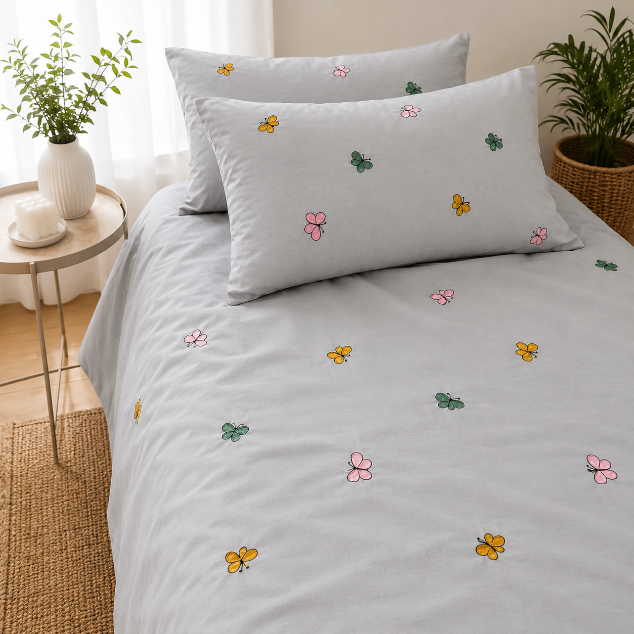 Floral Bloom Embroidered King Size Pure Cotton Bedsheet Set
