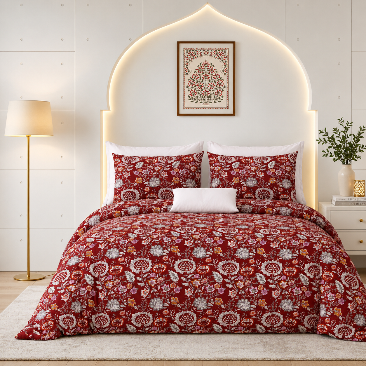 Rainbow Maroon Blossom Premium Cotton King Size Bedsheet Set