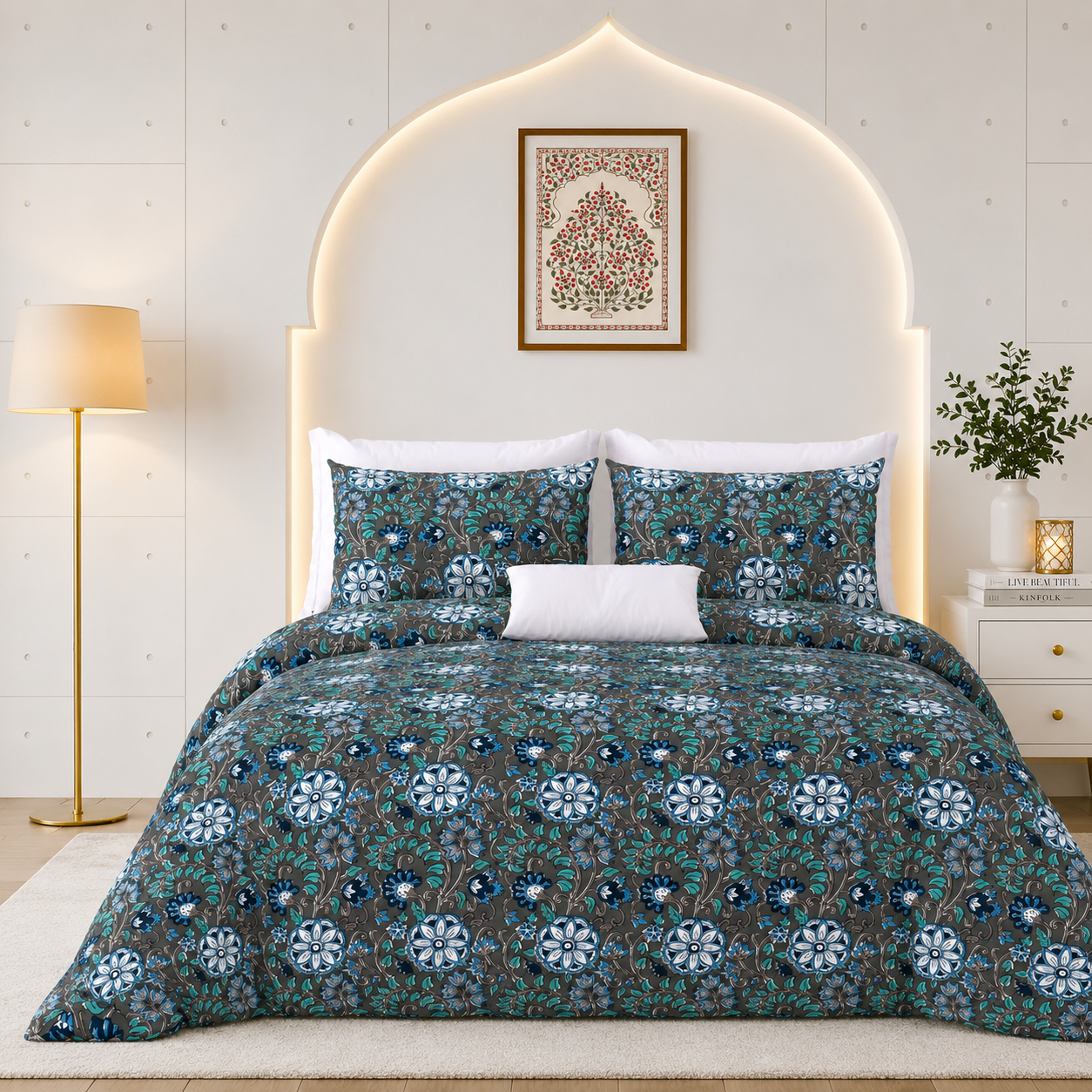 Rainbow Midnight Bloom Premium Cotton King Size Bedsheet Set