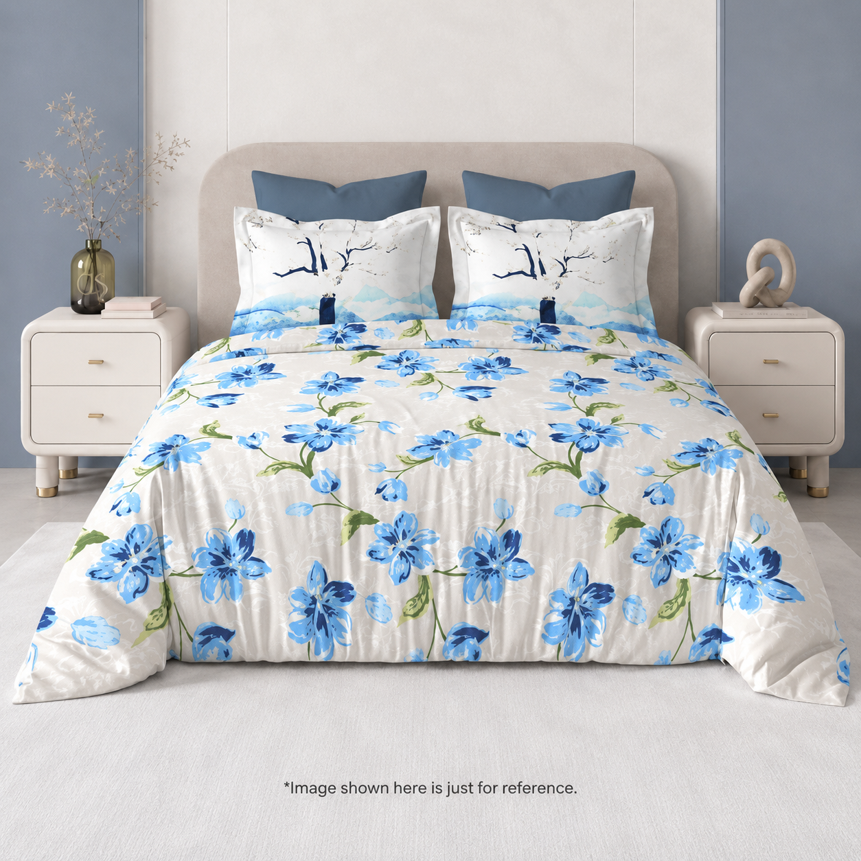 Summer Blues Super King Size Pure Cotton Printed Bedsheet Set