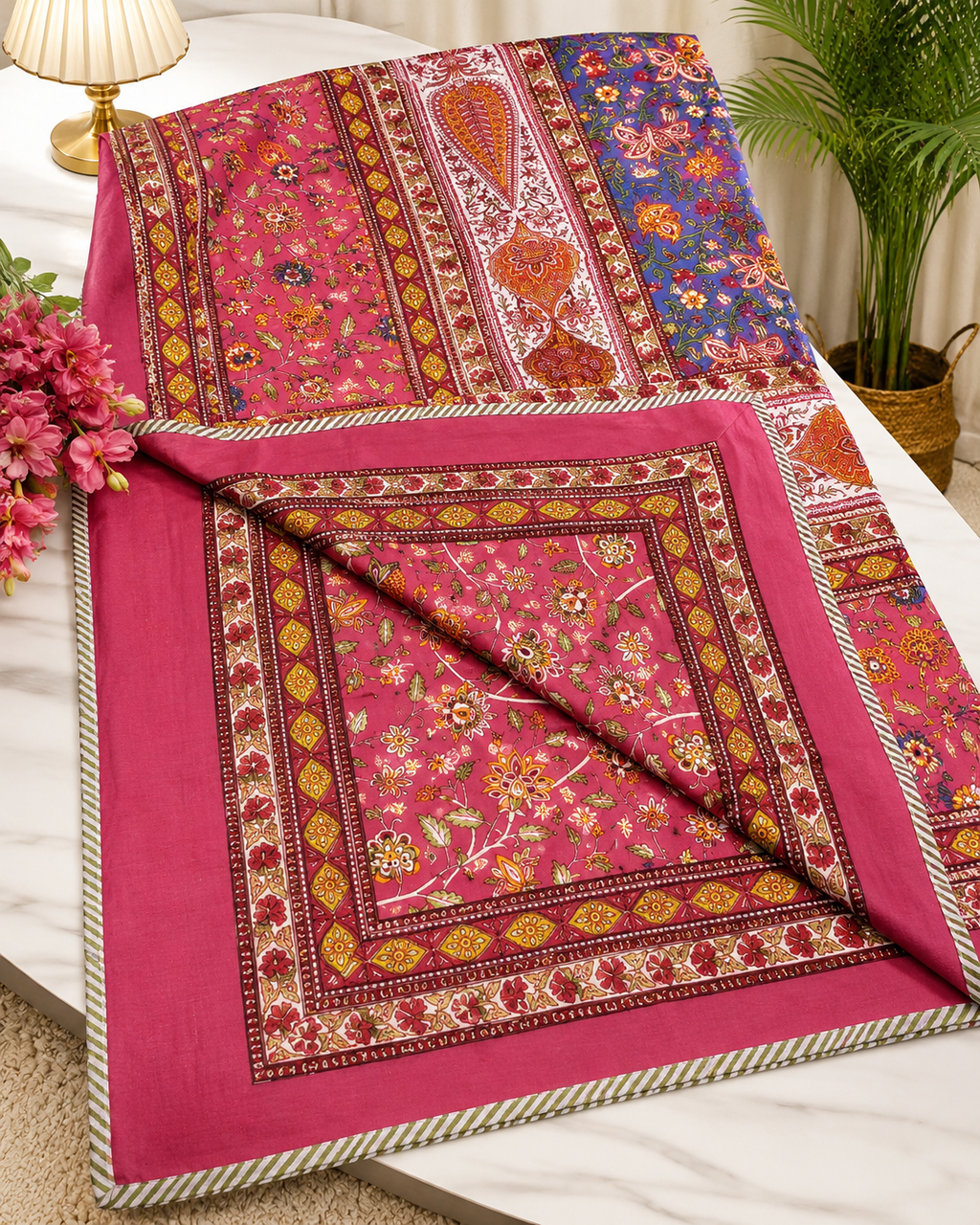 Rangoli Multicolor Floral Handblock Printed Double Dohar