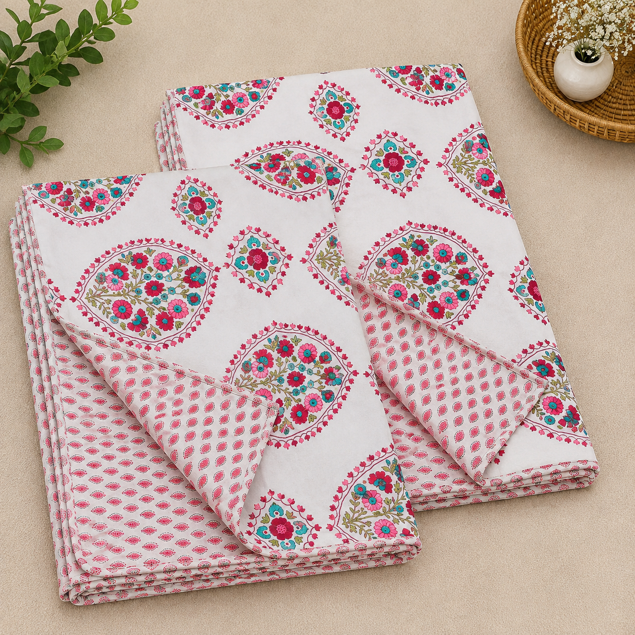 Gulzar Elegant Pink Floral Printed 2 Piece Single Bed Dohar Set