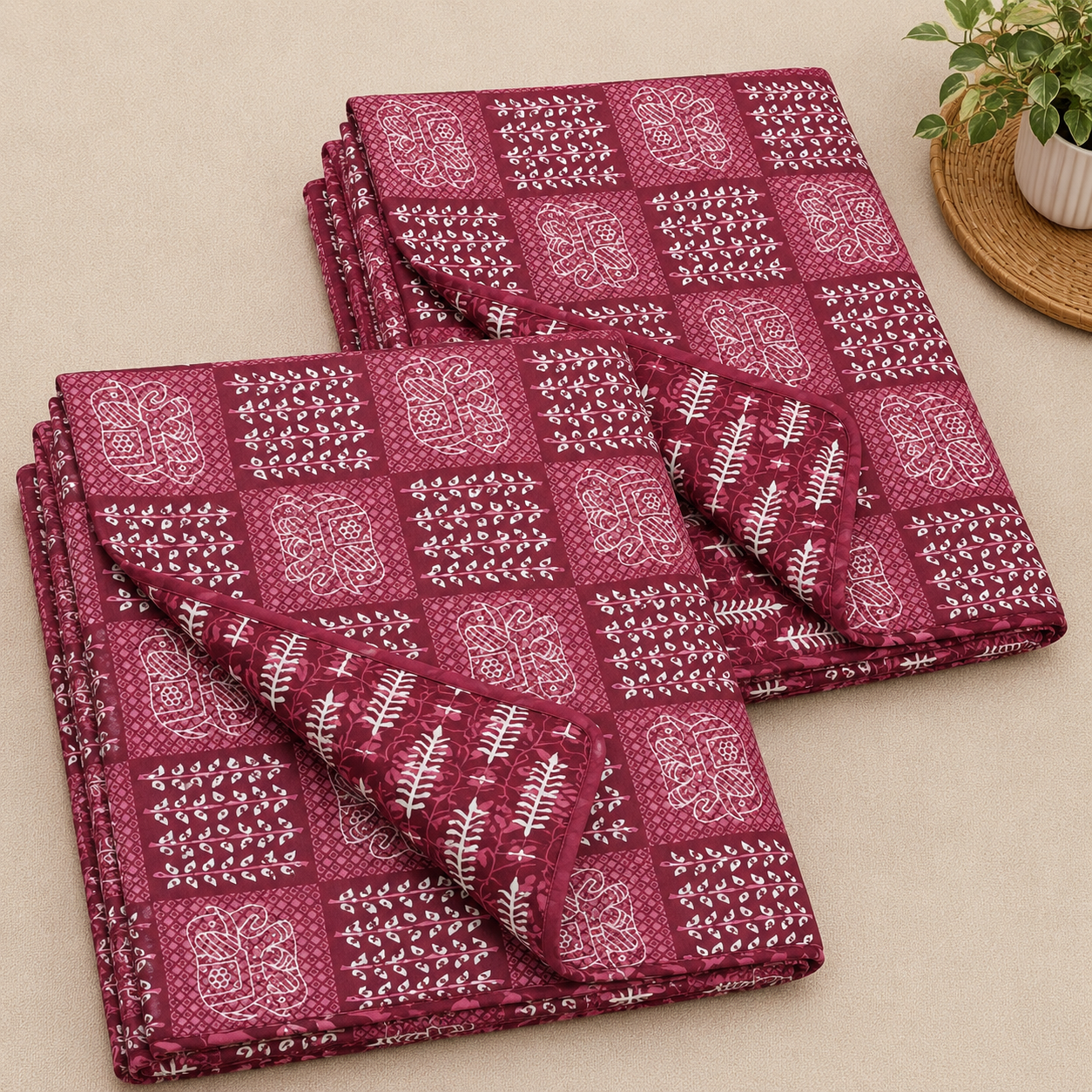 Gulzar Elegant Maroon Printed 2 Piece Single Bed Dohar Set