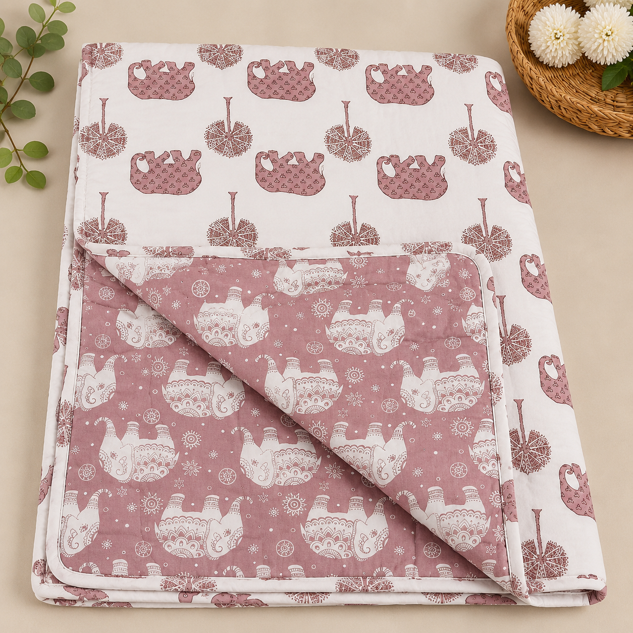 Meher Pink Elephant Printed Double Dohar