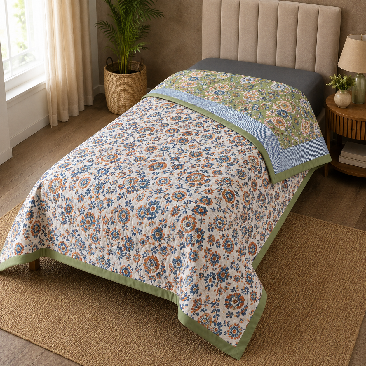 Elora Luxury Floral Printed Single Bed Pure Mul Cotton AC Quilt