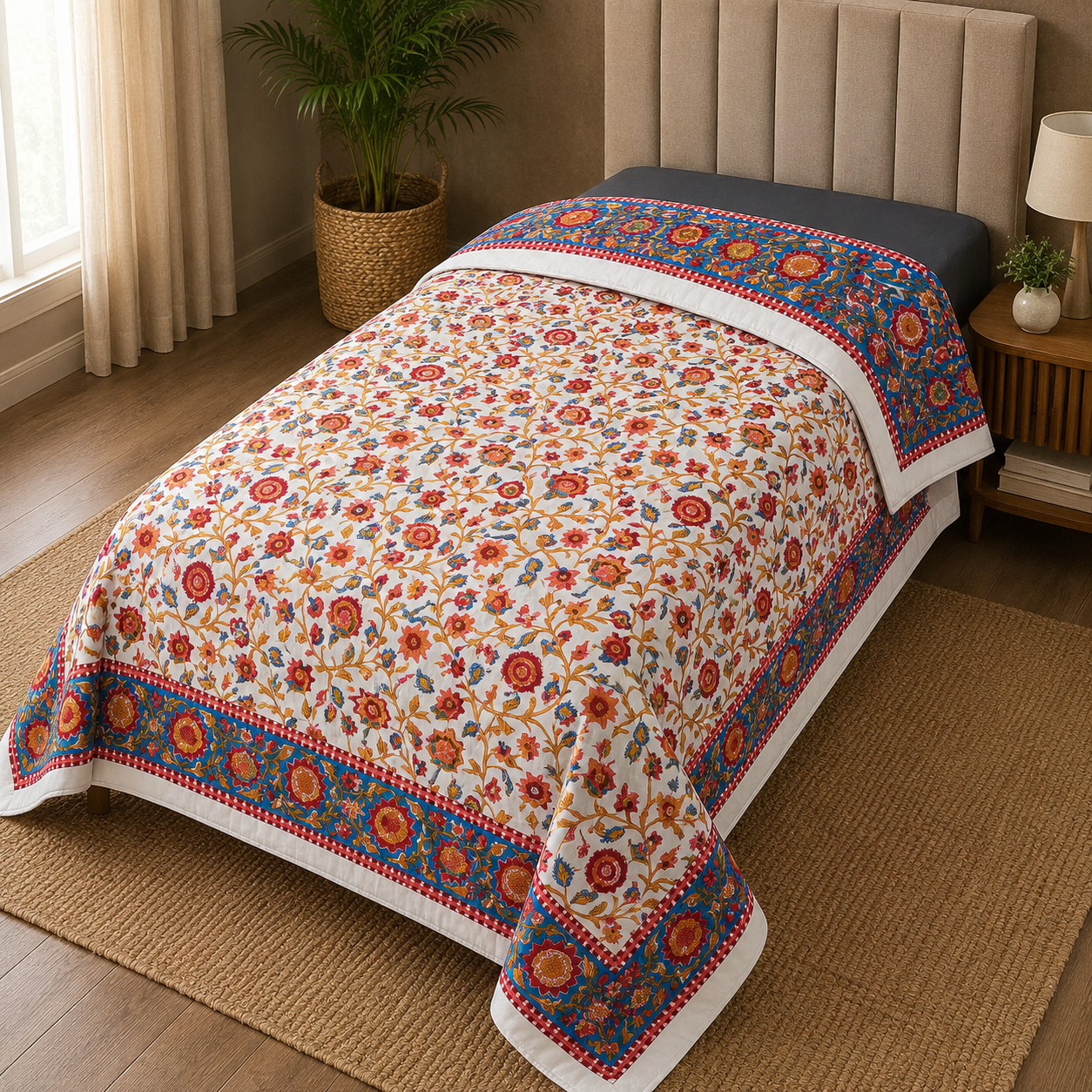 Elora Luxury Floral Printed Single Bed Pure Mul Cotton AC Quilt