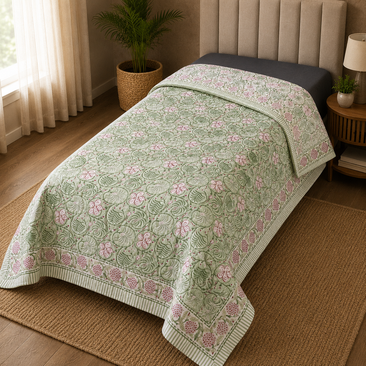 Elora Luxury Floral Printed Single Bed Pure Mul Cotton AC Quilt