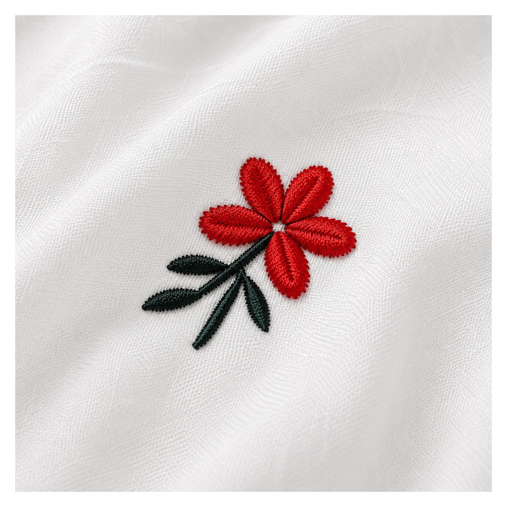 Floral Bloom Premium Pure Cotton King-Size Red Floral Embroidered Bedsheet Set