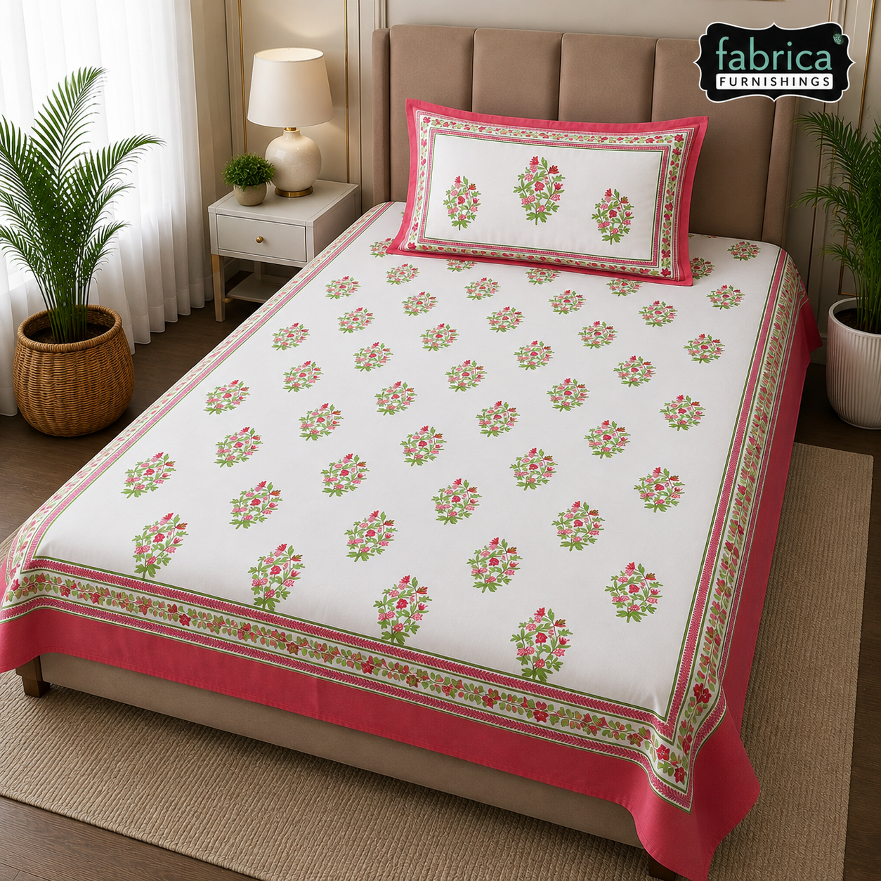 Rangsaaz Pink Floral Printed Single Bed Pure Cotton Bedsheet Set