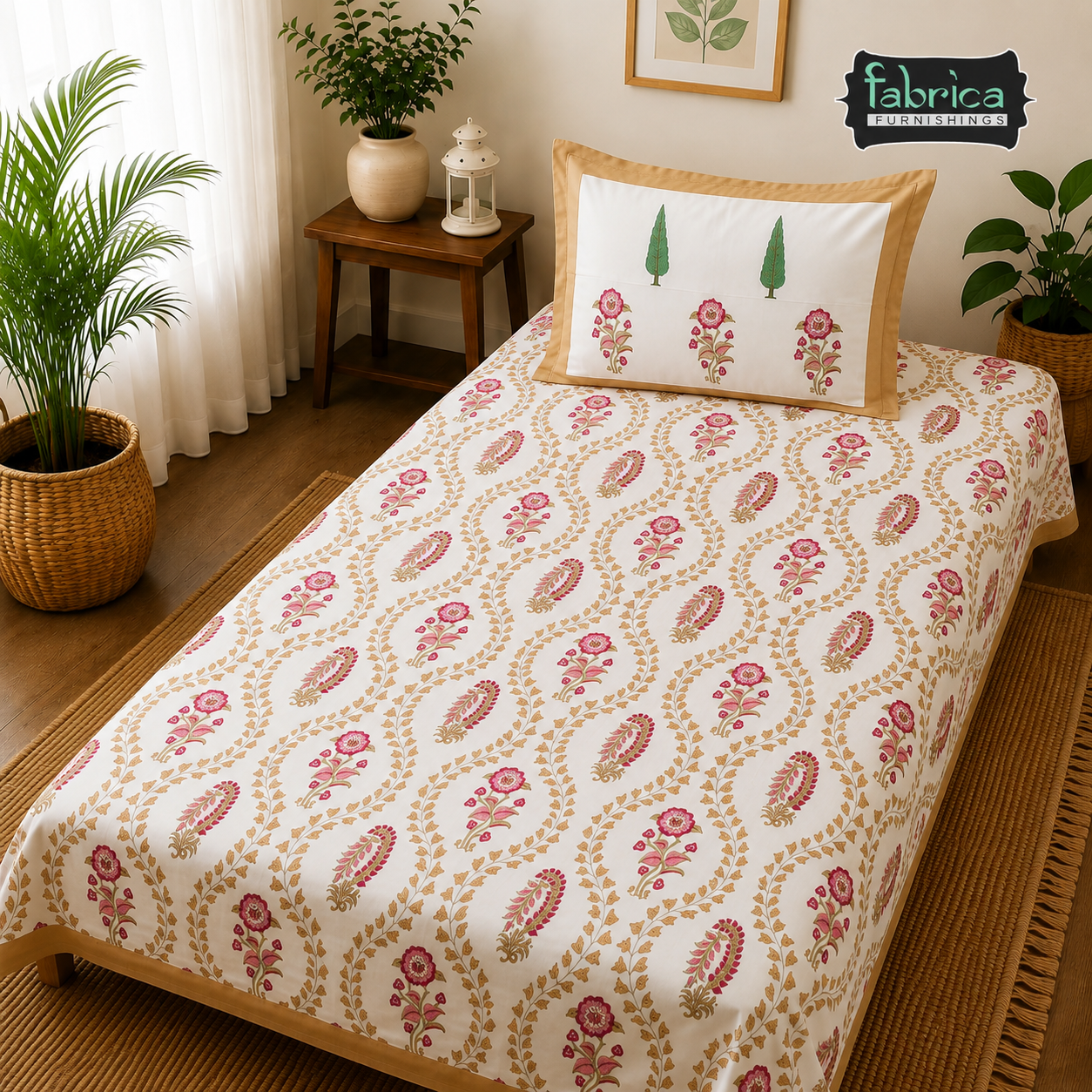 Rangsaaz Floral Printed Single Bed Pure Cotton Bedsheet Set