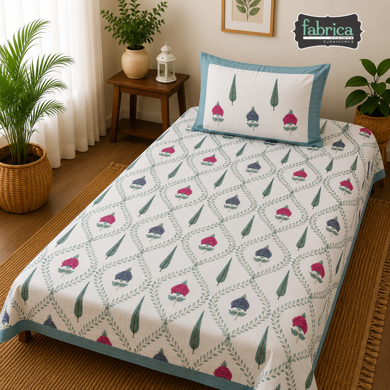 Rangsaaz Floral & Botanical Printed Single Bed Pure Cotton Bedsheet Set