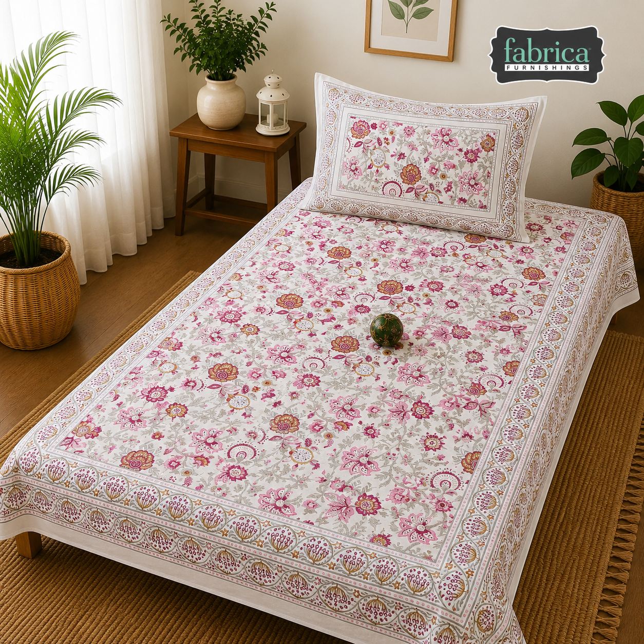 Rangsaaz Floral Printed Single Bed Pure Cotton Bedsheet Set