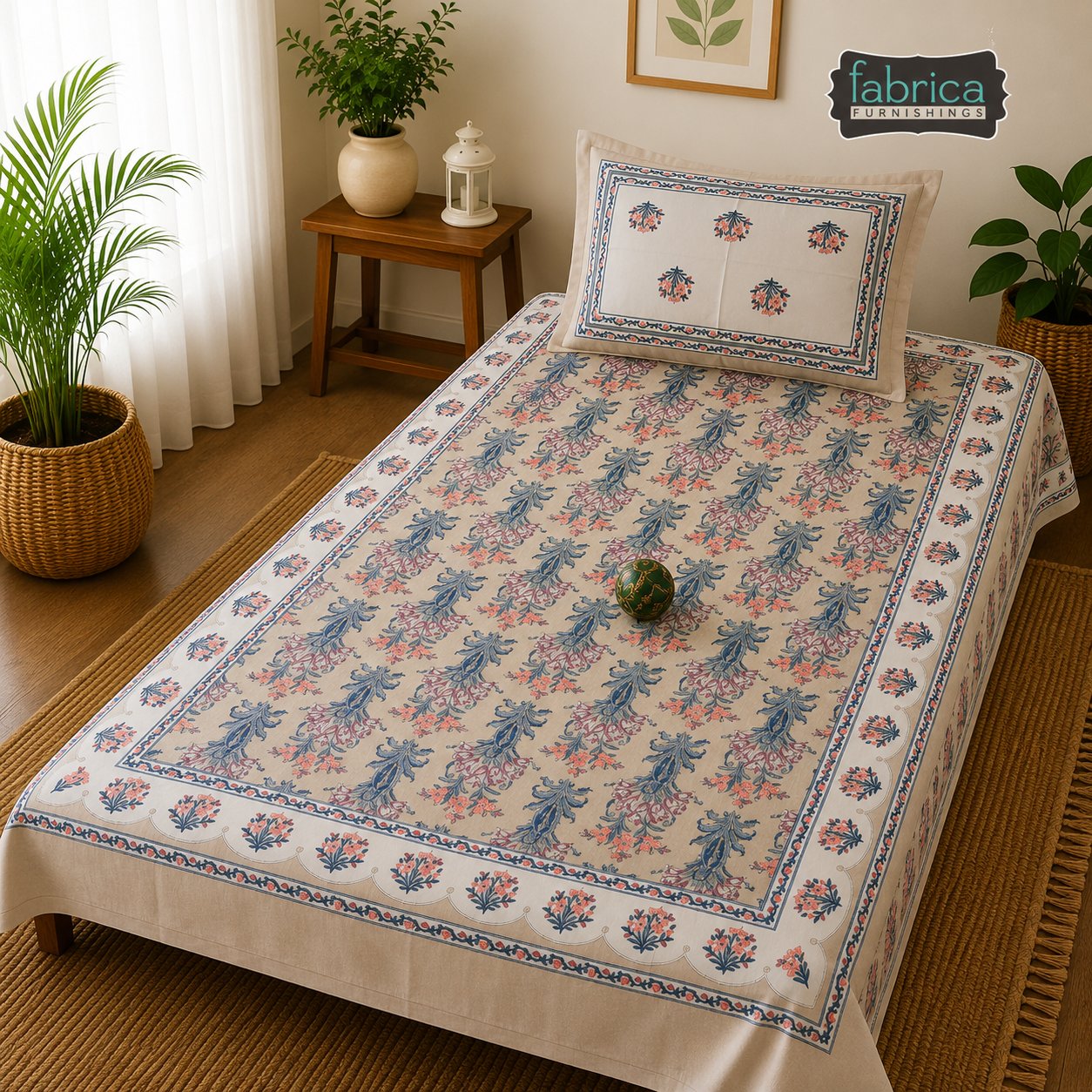 Rangsaaz Traditional Floral Printed Single Bed Pure Cotton Bedsheet Set