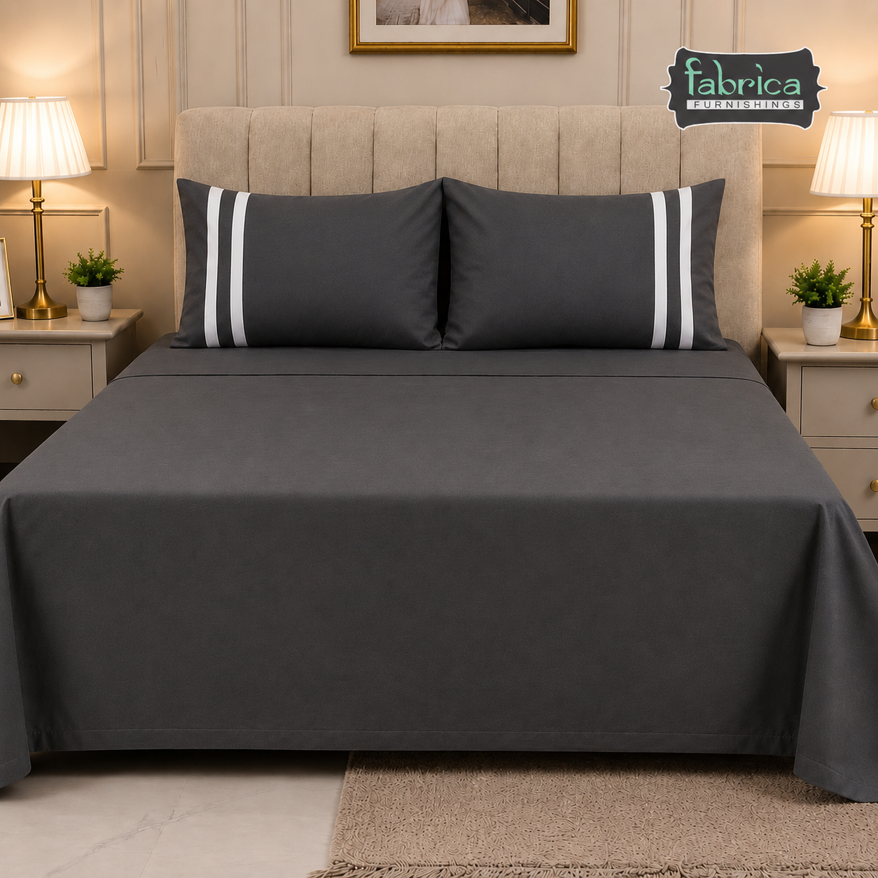 Serene Premium Solid Charcoal Grey King Size Cotton Bedsheet with 2 Pillow Covers