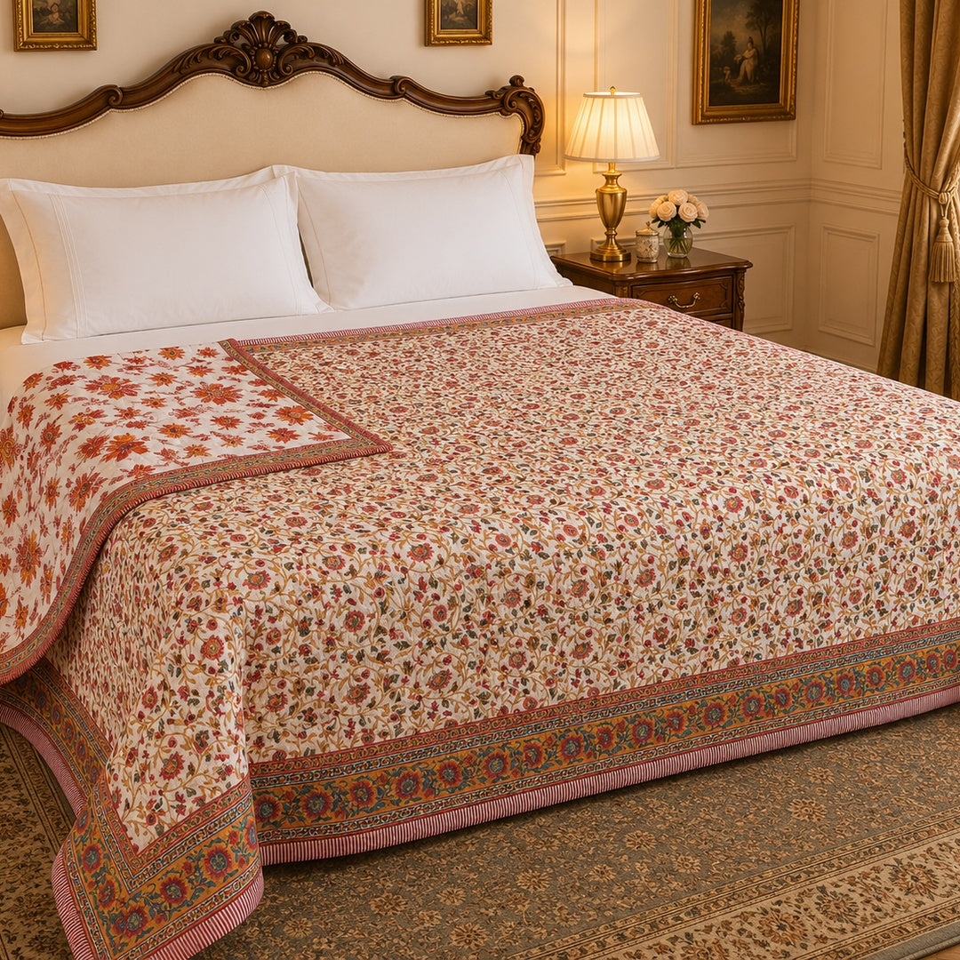 Chand Mahal Elegant Floral Printed Double Bed Pure Mul Mul Cotton AC Quilt