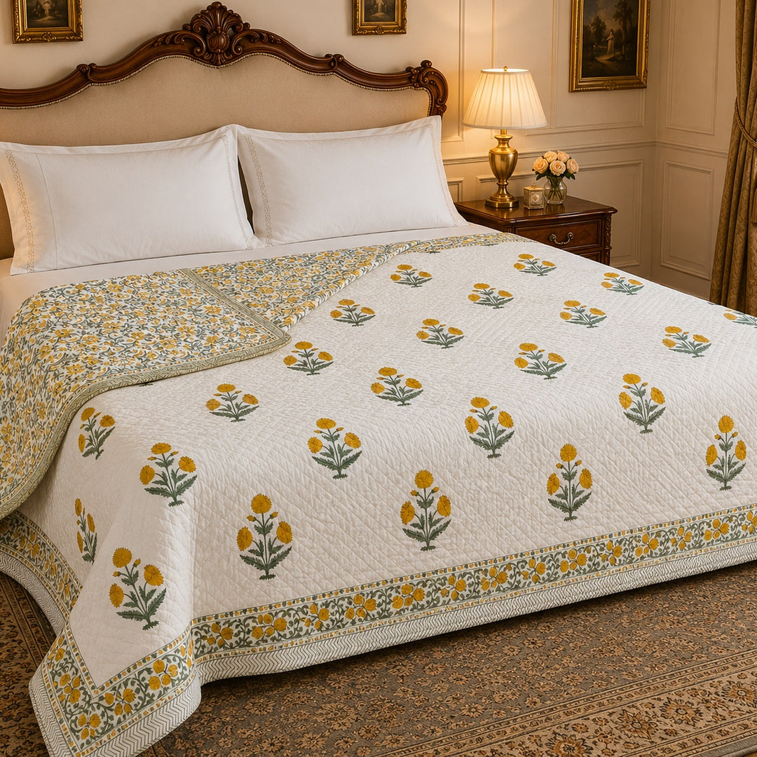 Chand Mahal Floral Printed Double Bed Pure Mul Mul Cotton AC Quilt