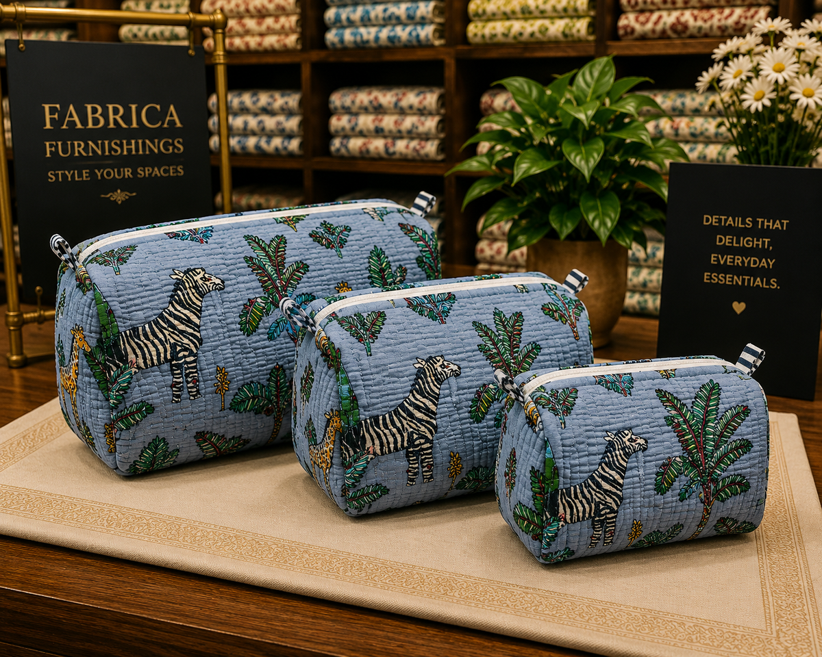 Wildlife Safari Handcrafted Pure Cotton Quilted Pouches – Set of 3