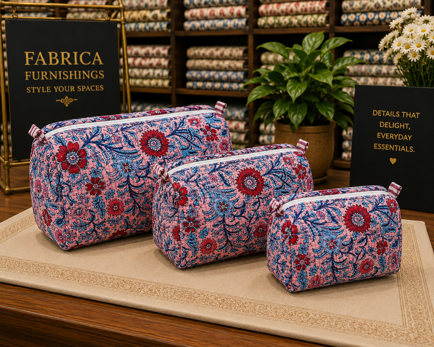 Wildlife Safari Handcrafted Pure Cotton Quilted Pouches – Set of 3
