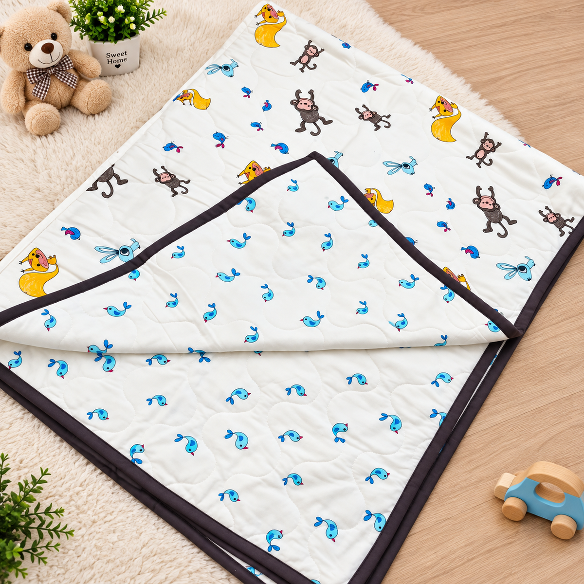 Kidee Jungle Friends Printed Pure Mul Cotton Reversible Baby Quilt