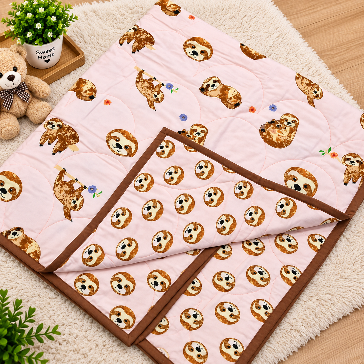 Kidee Sloth Printed Pure Mul Cotton Reversible Baby Quilt