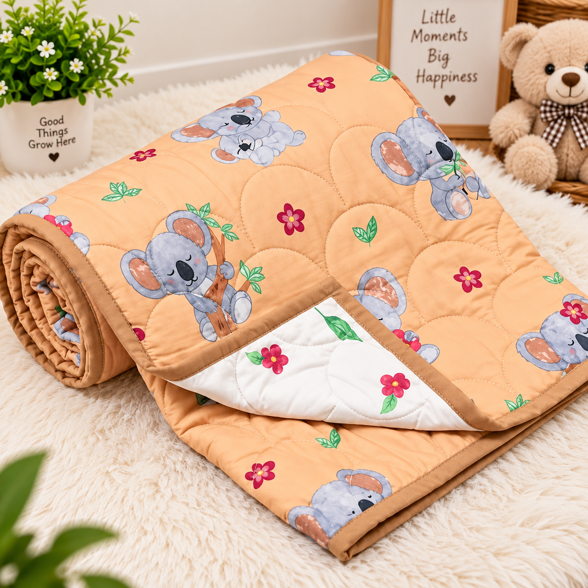 Kidee Koala Garden Printed Pure Mul Cotton Reversible Baby Quilt