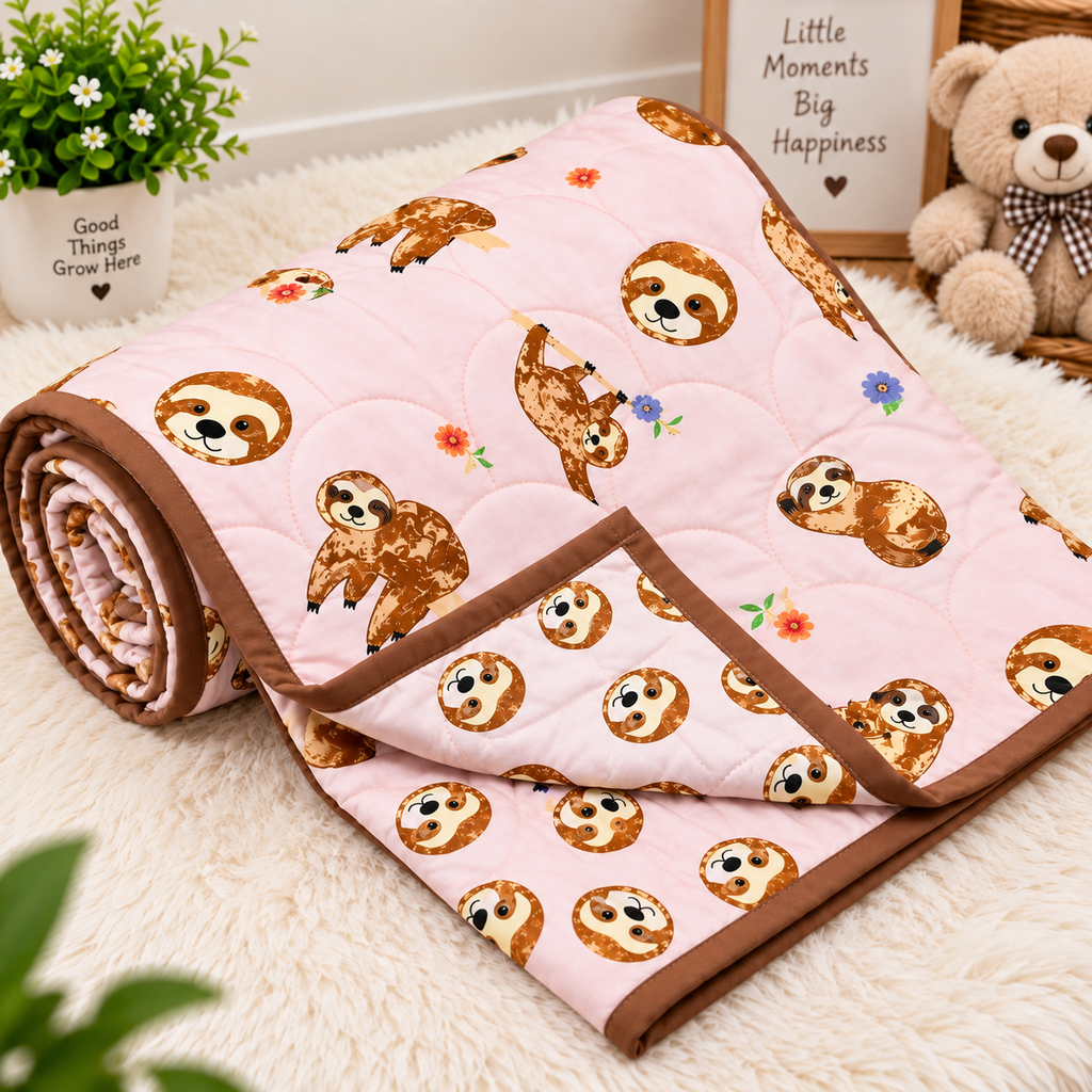 Kidee Sloth Printed Pure Mul Cotton Reversible Baby Quilt
