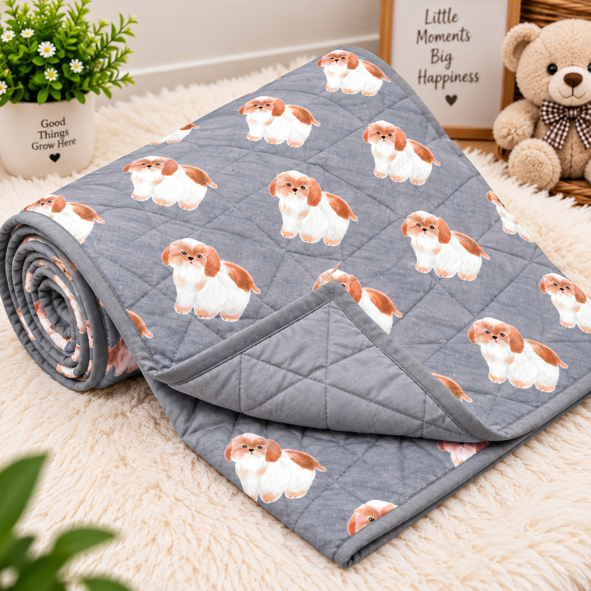 Kidee Puppy Printed Pure Mul Cotton Reversible Baby Quilt