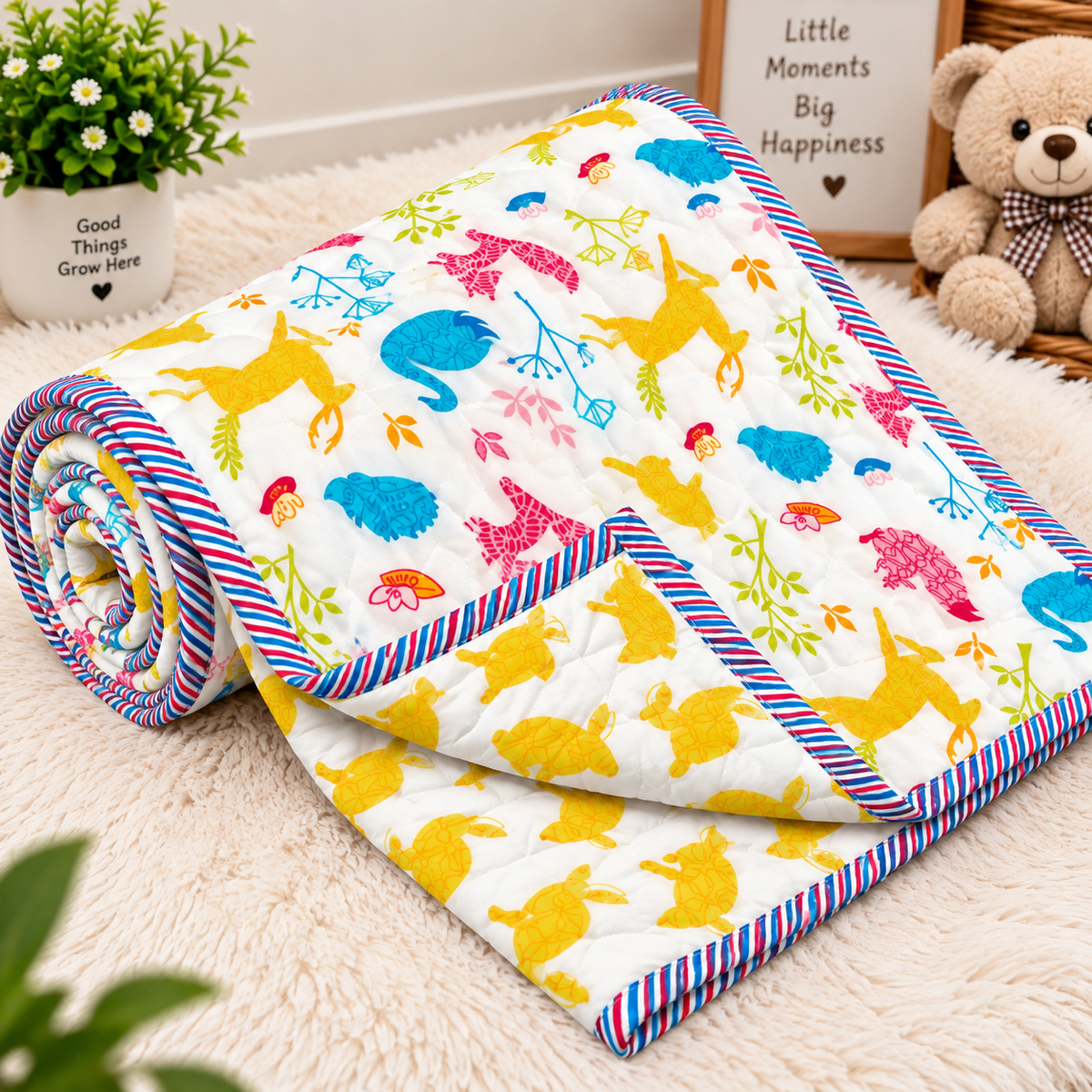 Kidee Bunny Garden Printed Pure Mul Cotton Reversible Baby Quilt