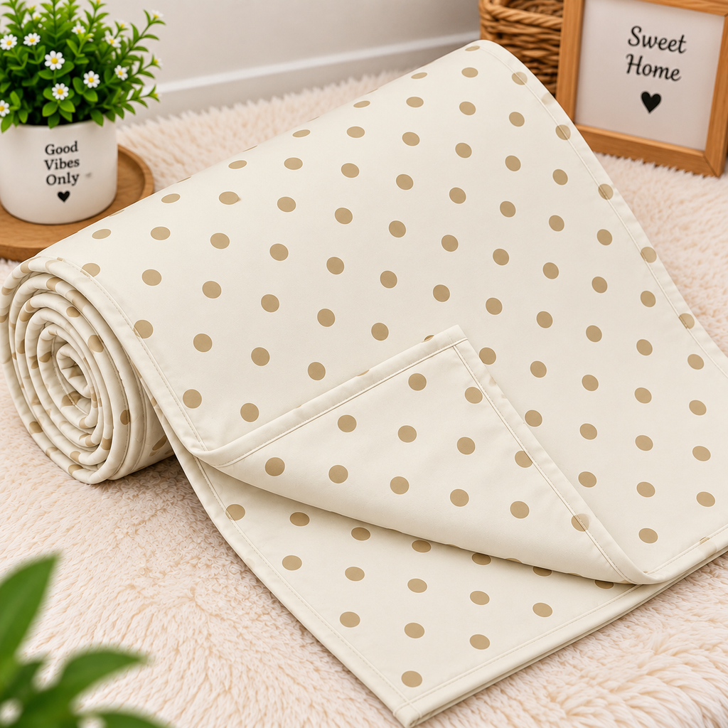 Baby Grace Beige & White Polka Dot Printed Pure Mul Cotton Reversible Baby Quilt