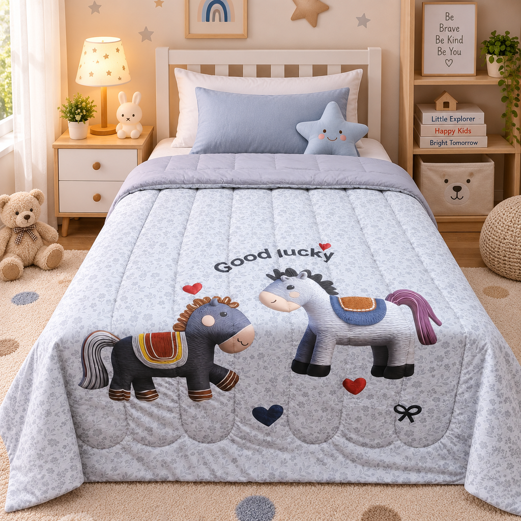 Giigle Kids Good Lucky Horse Printed Imported Cotton Comforter