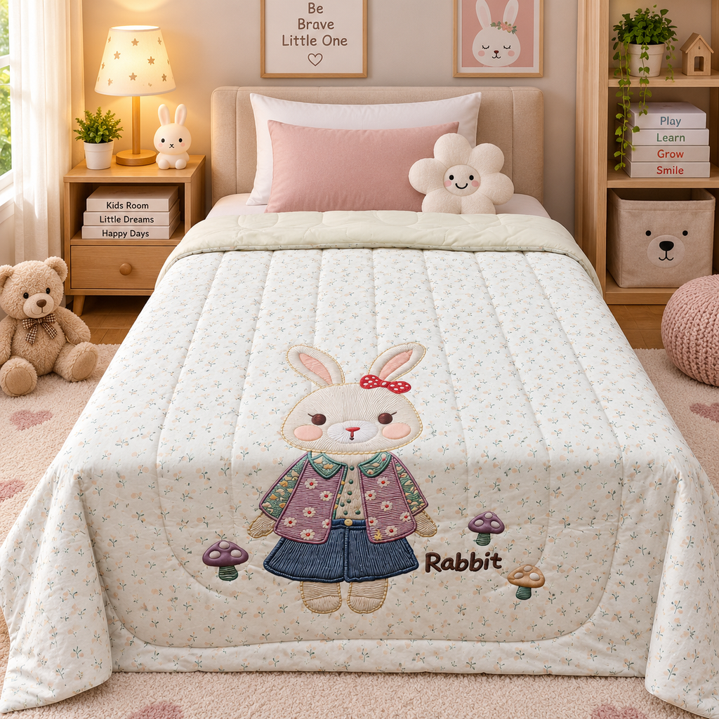 Giigle Kids Cute Bunny Floral Printed Imported Cotton Comforter