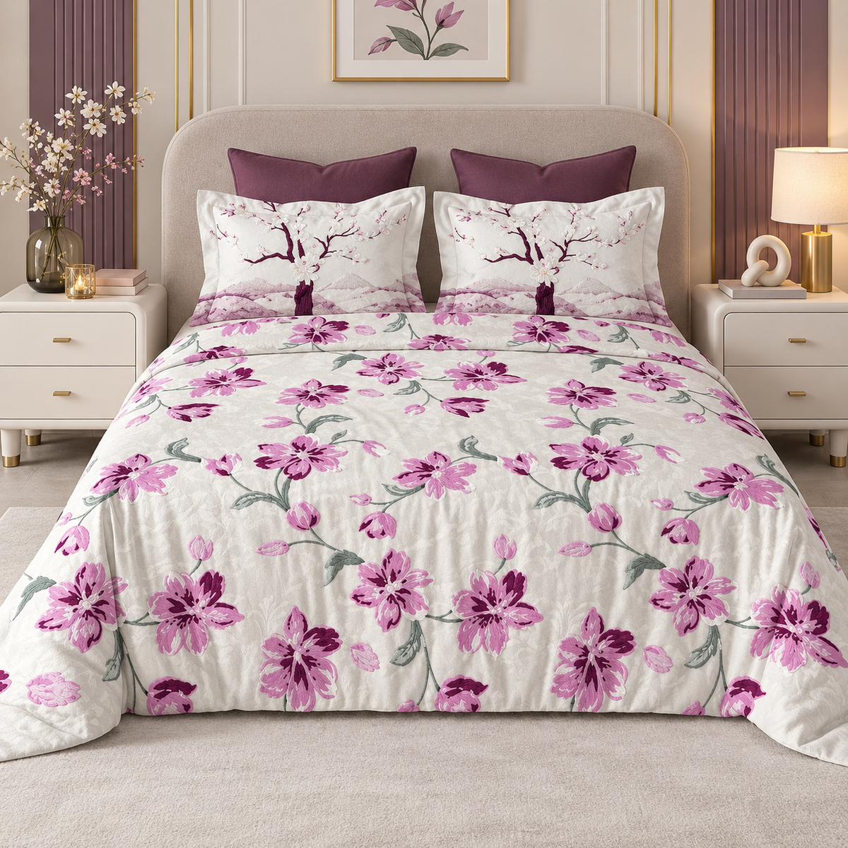 Summer Blues Super King Size Pure Cotton Printed Bedsheet Set