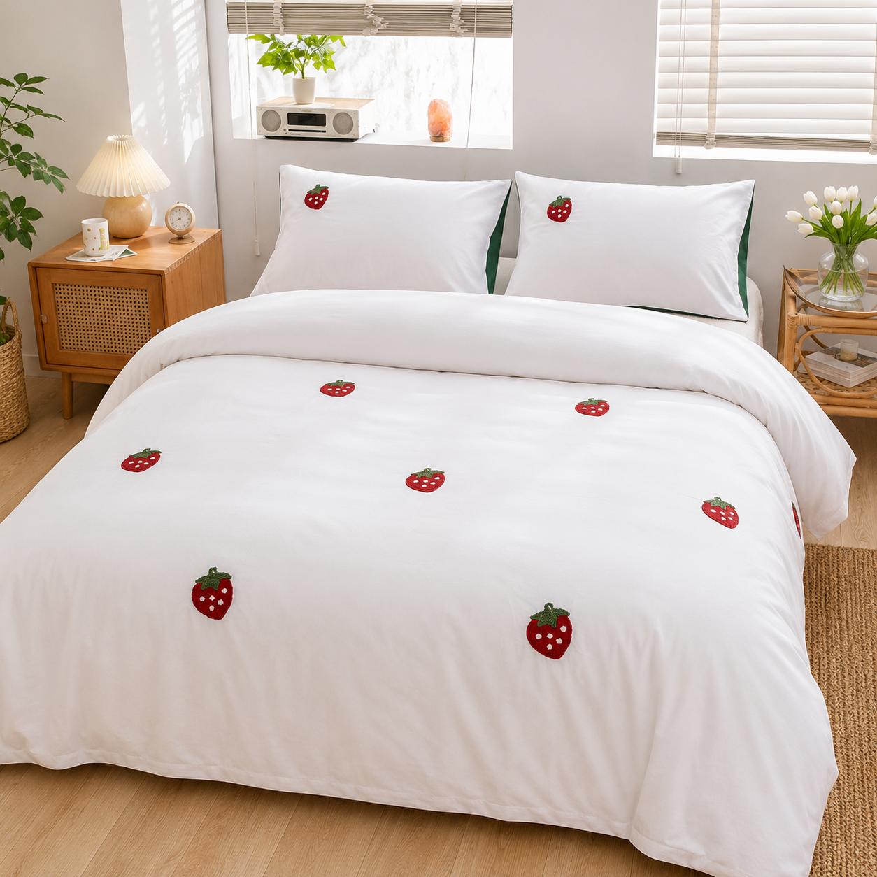 Floral Bloom Embroidered King Size Pure Cotton Bedsheet Set