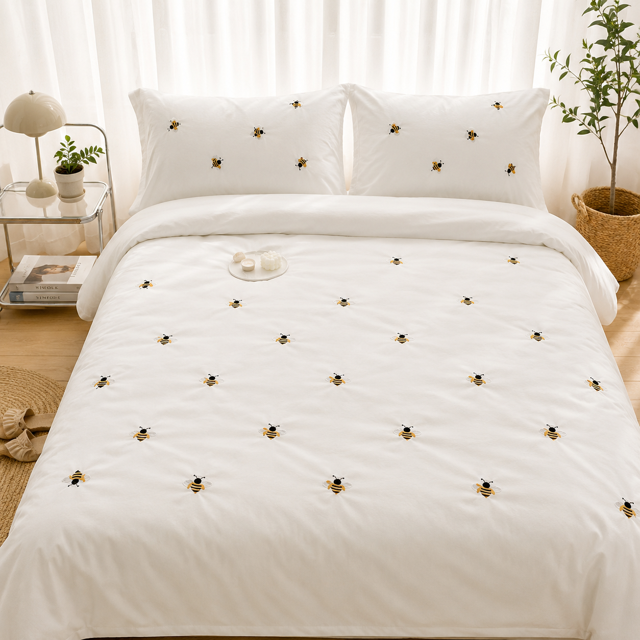Floral Bloom Embroidered King Size Pure Cotton Bedsheet Set
